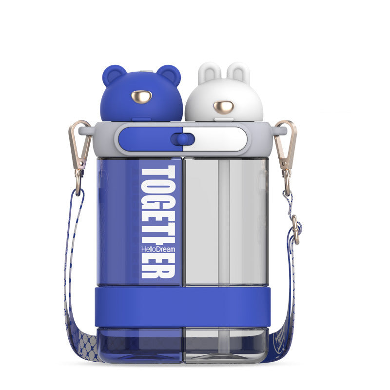 Cute Water Bottles with Straw and Stickers Double Drinking Water Bottle Portable Leakproof Sports Water Bottle for Outdoor Sports Travel