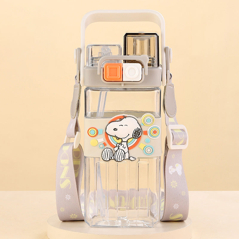 Children'S Square With Straw Cute Water Bottle Portable Outdoor Travel Water Bottle