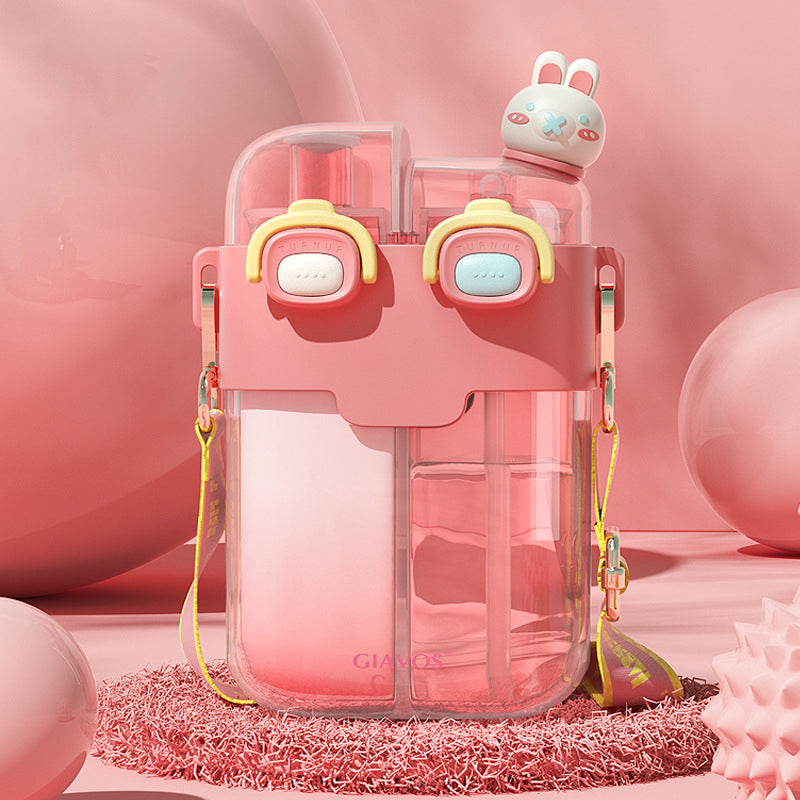Large-capacity double drinking cup straw water cup cute kettle