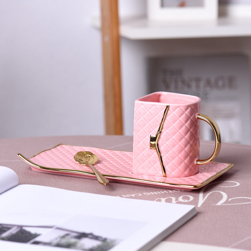 Handbag-Shaped Creative Mug With Saucer & Spoon