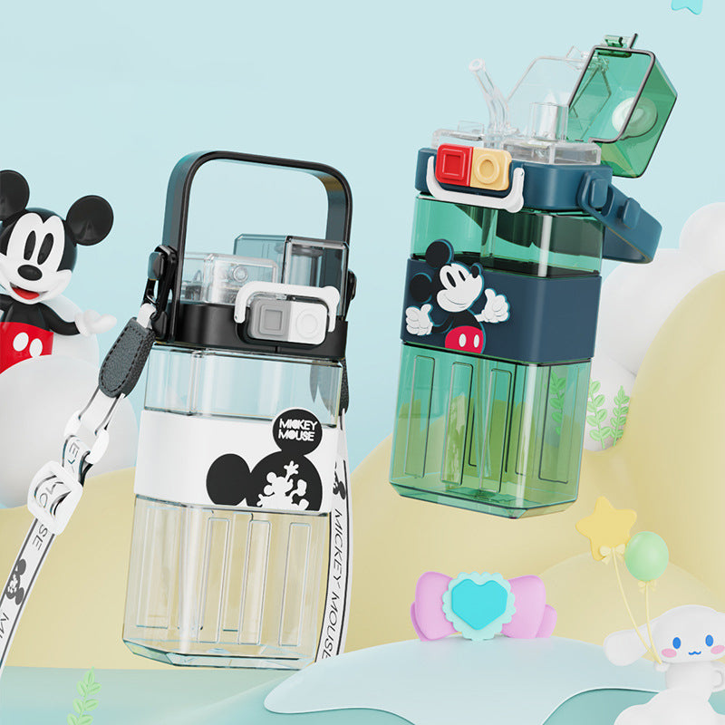 Children'S Square With Straw Cute Water Bottle Portable Outdoor Travel Water Bottle