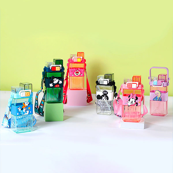 Children'S Square With Straw Cute Water Bottle Portable Outdoor Travel Water Bottle