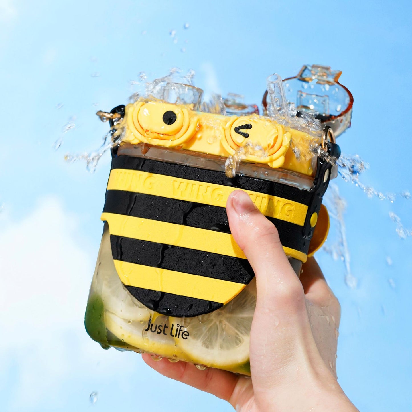 Cute Cartoon Bee Double Drinking Mouth Large Capacity Water Bottle