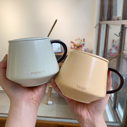 Simple Mug Ceramic Mug With Lid And Spoon