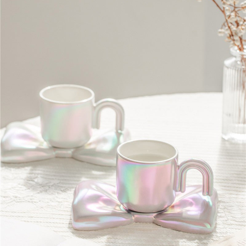 Bow Design Ceramic Coffee Mug And Saucer