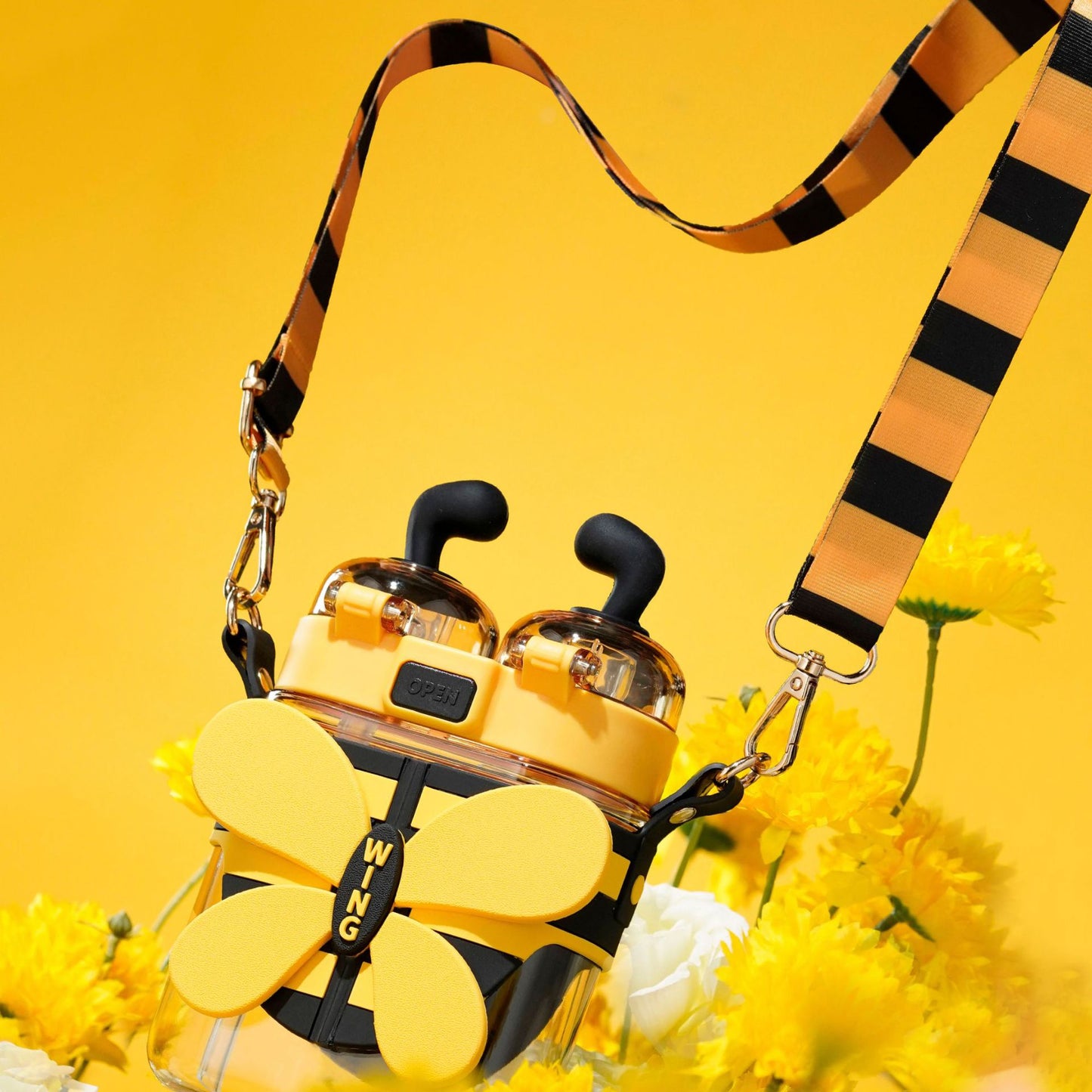 Cute Cartoon Bee Double Drinking Mouth Large Capacity Water Bottle