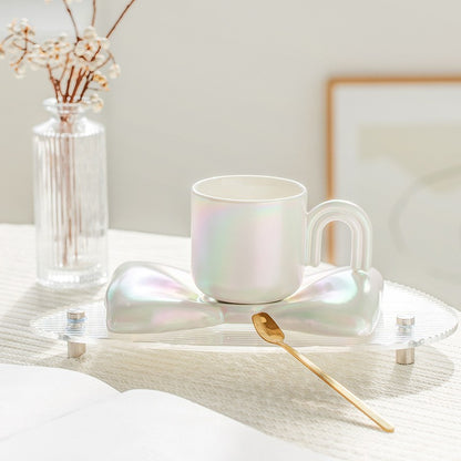 Bow Design Ceramic Coffee Mug And Saucer