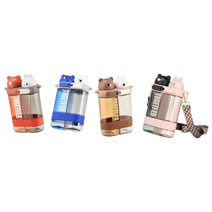 Cute Water Bottles with Straw and Stickers Double Drinking Water Bottle Portable Leakproof Sports Water Bottle for Outdoor Sports Travel