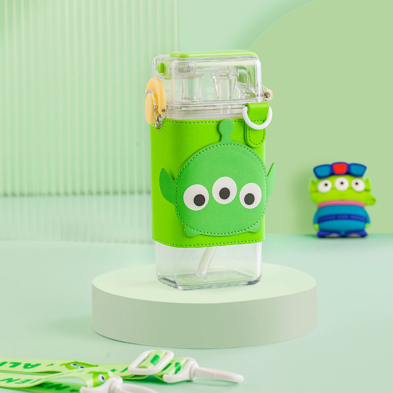 Kawaii Water Bottle Cute Kids Water Bottle With Straw Portable Adjustable Shoulder Strap Water Bottle