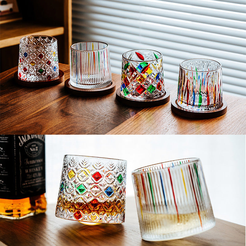Spinning Old Fashioned Whiskey Glasses
