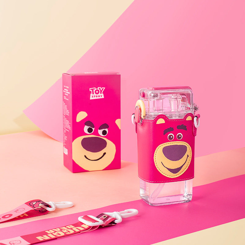 Kawaii Water Bottle Cute Kids Water Bottle With Straw Portable Adjustable Shoulder Strap Water Bottle