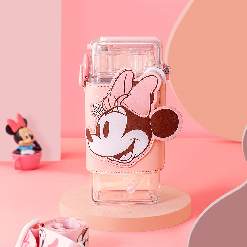 Kawaii Water Bottle Cute Kids Water Bottle With Straw Portable Adjustable Shoulder Strap Water Bottle