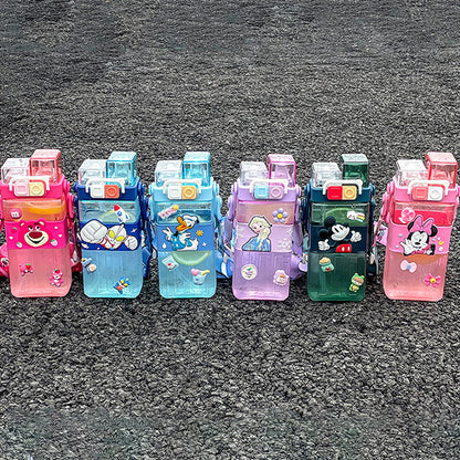 Children'S Square With Straw Cute Water Bottle Portable Outdoor Travel Water Bottle