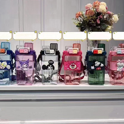 Children'S Square With Straw Cute Water Bottle Portable Outdoor Travel Water Bottle