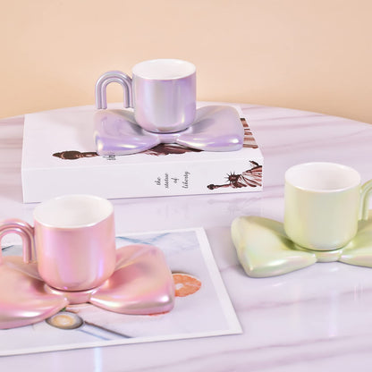 Bow Design Ceramic Coffee Mug And Saucer