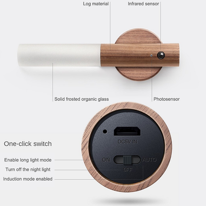 Motion Sensor Night Light - Hand-held Portable & Magnetic Smart LED Light ｜Wood Stick with Large Battery