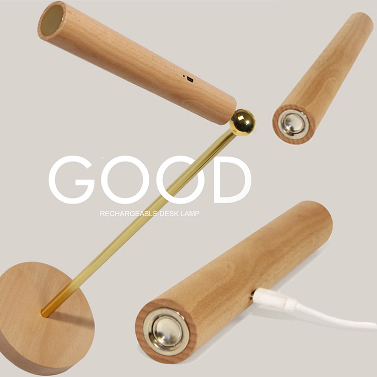 Multi-purpose Wooden Desk Lamp - 360° Rotatable & Magnetic Detachable Touch Dimming USB Night Light