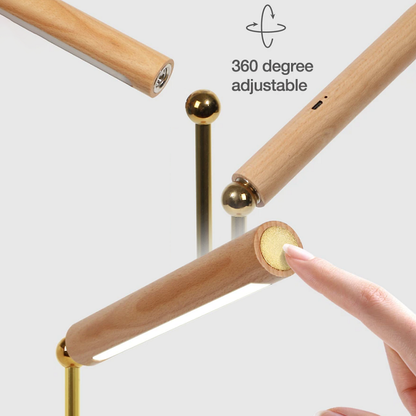 Multi-purpose Wooden Desk Lamp - 360° Rotatable & Magnetic Detachable Touch Dimming USB Night Light