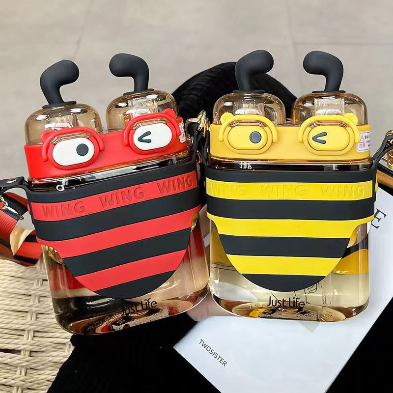 Cute Cartoon Bee Double Drinking Mouth Large Capacity Water Bottle
