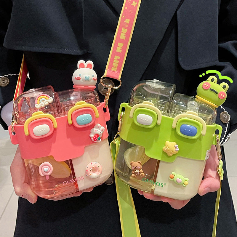 Large-capacity double drinking cup straw water cup cute kettle