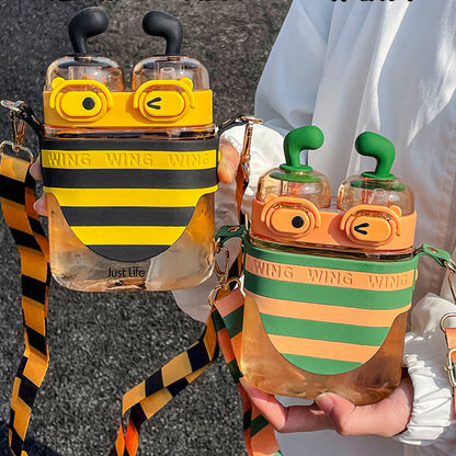 Cute Cartoon Bee Double Drinking Mouth Large Capacity Water Bottle