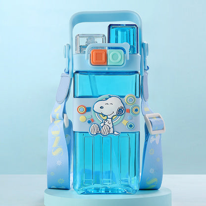 Children'S Square With Straw Cute Water Bottle Portable Outdoor Travel Water Bottle