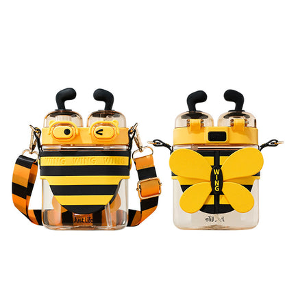 Cute Cartoon Bee Double Drinking Mouth Large Capacity Water Bottle
