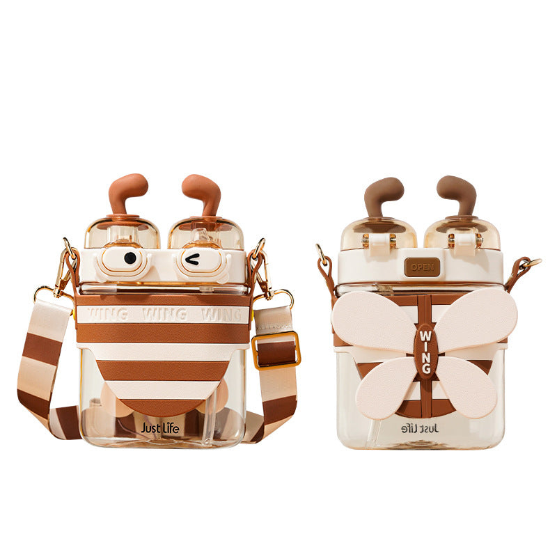 Cute Cartoon Bee Double Drinking Mouth Large Capacity Water Bottle