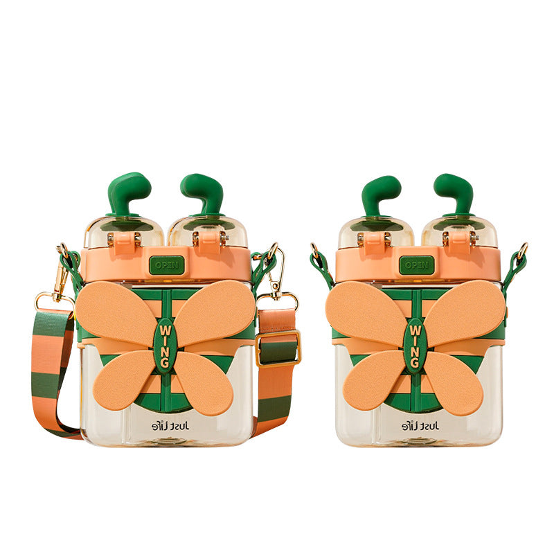 Cute Cartoon Bee Double Drinking Mouth Large Capacity Water Bottle