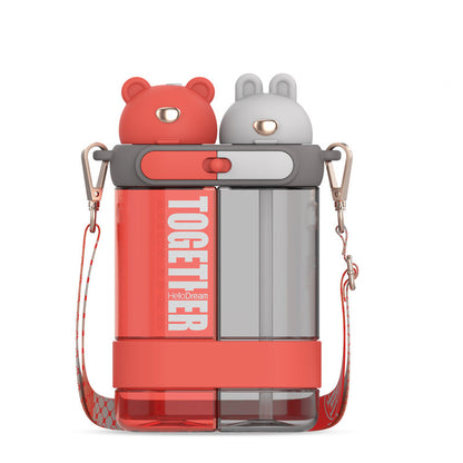 Cute Water Bottles with Straw and Stickers Double Drinking Water Bottle Portable Leakproof Sports Water Bottle for Outdoor Sports Travel