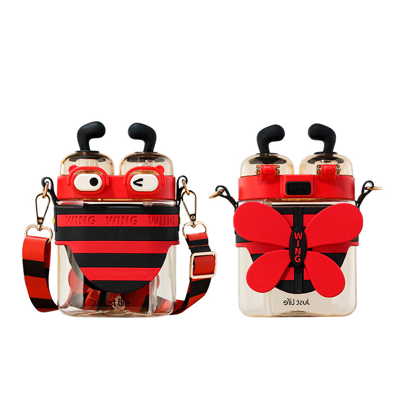 Cute Cartoon Bee Double Drinking Mouth Large Capacity Water Bottle