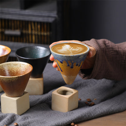 Square Tray Funnel Cone Ceramic Coffee Cup Set