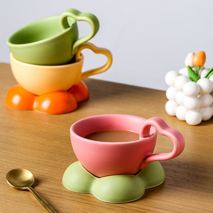 Heart Cup And Saucer Set Cute Ceramic Coffee Cup Breakfast Cup