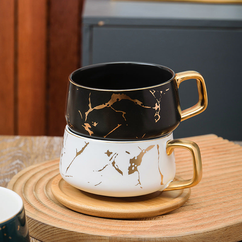 Marble Pattern Coffee Mug With Gold Inlay