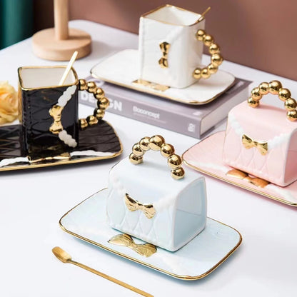 Handbag-Shaped Mug With Saucer & Spoon