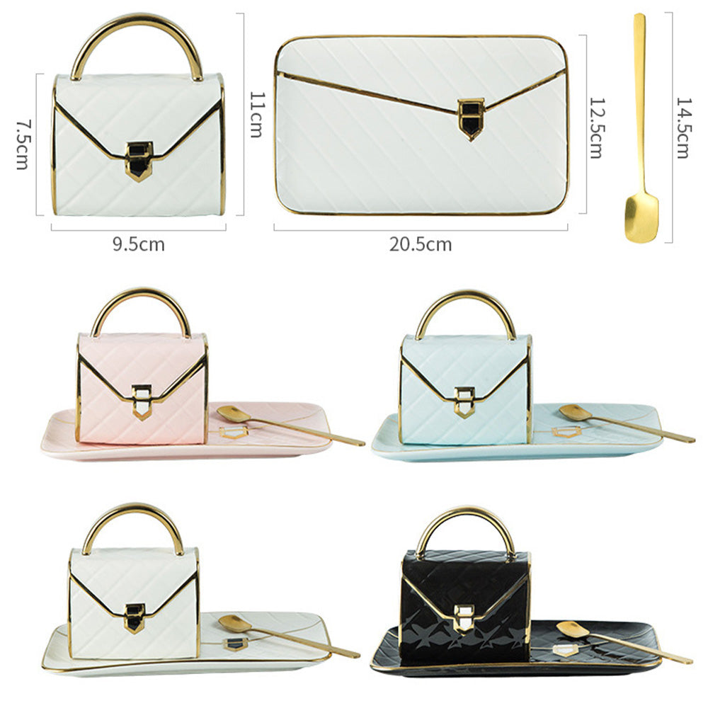 Handbag-Shaped Creative Mug With Saucer & Spoon