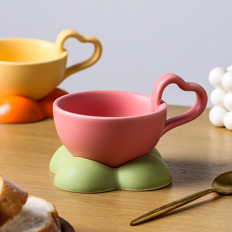 Heart Cup And Saucer Set Cute Ceramic Coffee Cup Breakfast Cup