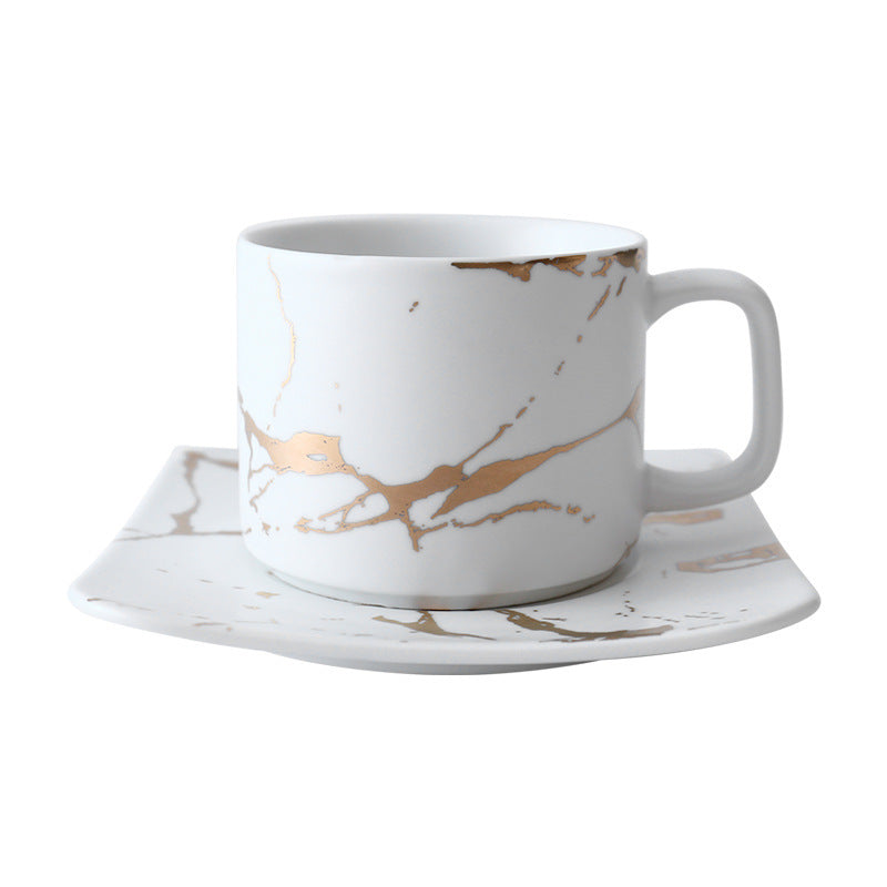 Light Luxury Gold-Painted Marble Pattern Ceramic Cup Coffee Cup Mug Saucer Set