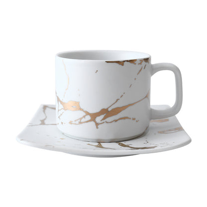Light Luxury Gold-Painted Marble Pattern Ceramic Cup Coffee Cup Mug Saucer Set