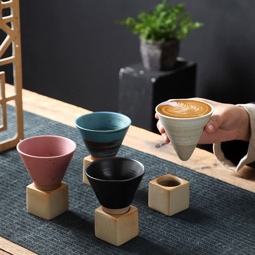 Square Tray Funnel Cone Ceramic Coffee Cup Set