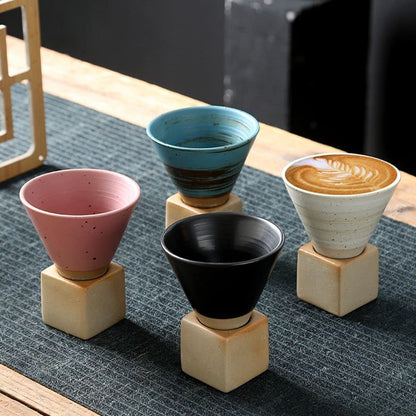 Square Tray Funnel Cone Ceramic Coffee Cup Set