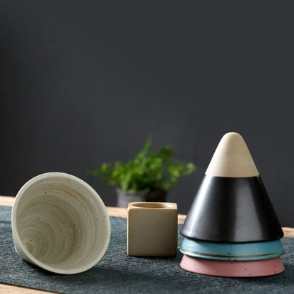 Square Tray Funnel Cone Ceramic Coffee Cup Set