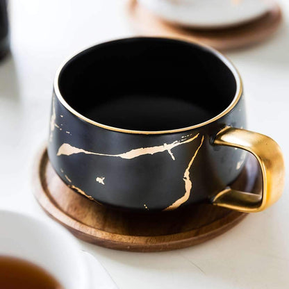 Marble Pattern Coffee Mug With Gold Inlay