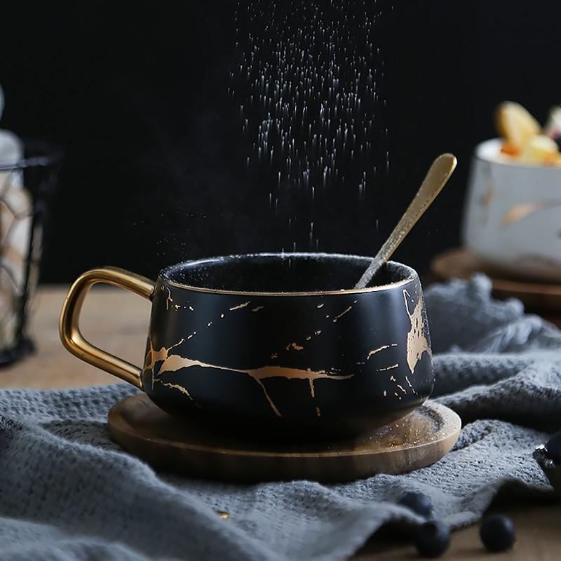 Marble Pattern Coffee Mug With Gold Inlay