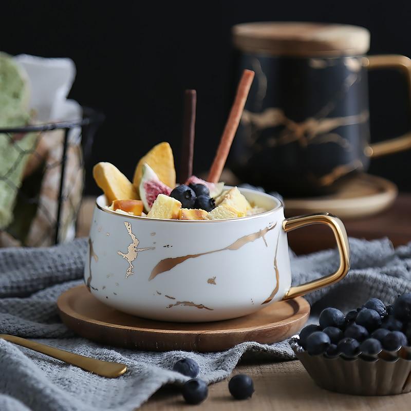 Marble Pattern Coffee Mug With Gold Inlay