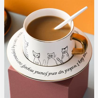 Exquisite Coffee Cup Black And White Cat Light Luxury Ceramic Coffee Cup And Saucer Set