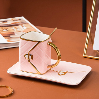 Handbag-Shaped Creative Mug With Saucer & Spoon