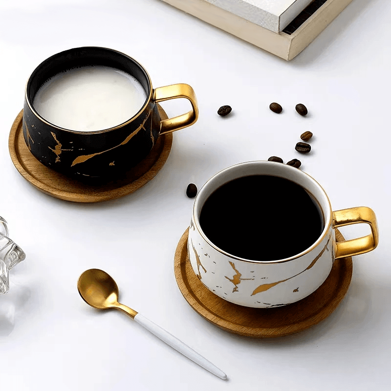 Marble Pattern Coffee Mug With Gold Inlay