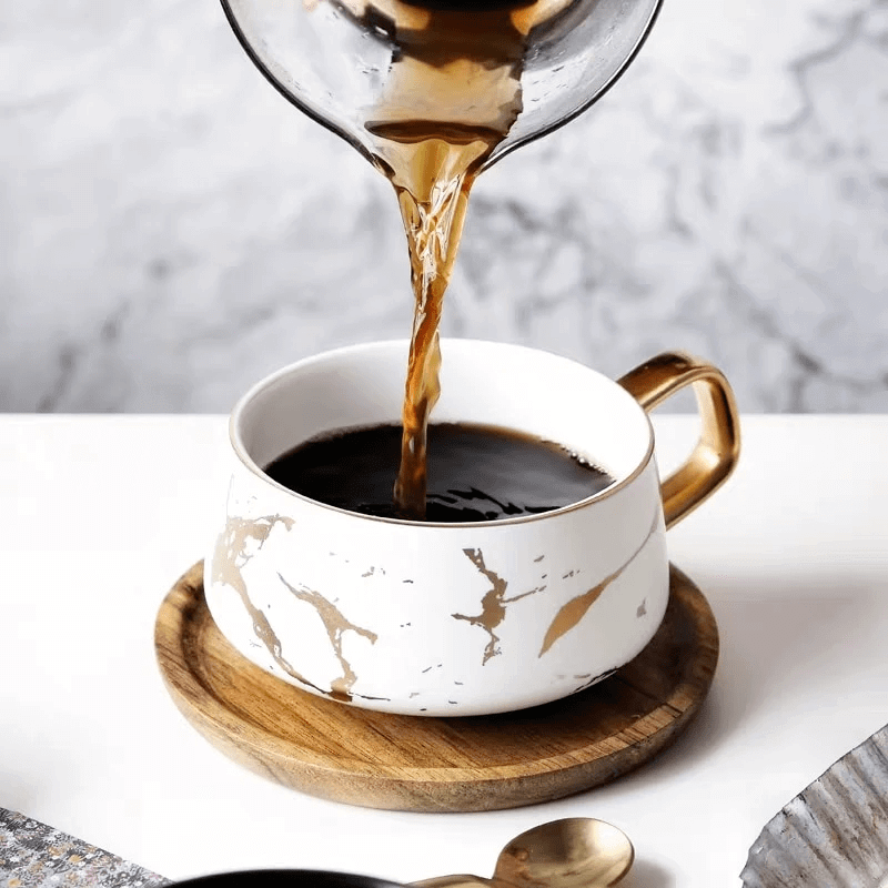 Marble Pattern Coffee Mug With Gold Inlay