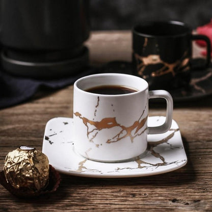 Light Luxury Gold-Painted Marble Pattern Ceramic Cup Coffee Cup Mug Saucer Set